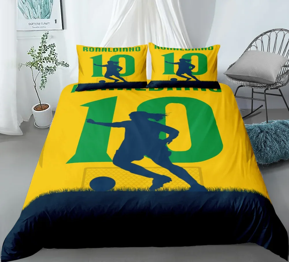 Soccer Player Twin Duvet Cover,Soccer Professional Player Kick Ball Championship Polyester Bedding Set Queen/Full/King/Twin Size