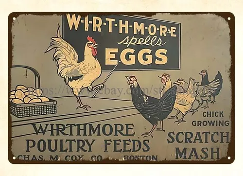1930s WIRTHMORE POULTRY FEEDS metal tin sign discount home accessories