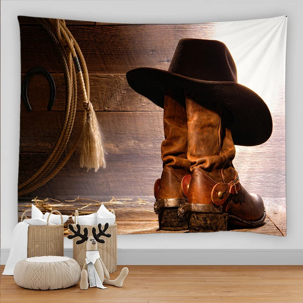 Beautiful Wood Tapestry Wall Hanging Music Cowboy Polyester Fabric Dorm Wall Cloth Art Home Decoration Wall Decoration