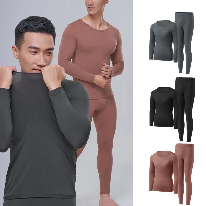 1pcs Men\'s Ultrathin Thermal Underwear High elasticity Plus Size Constant Temperature Seamless Long Sleeve Bottoming Set