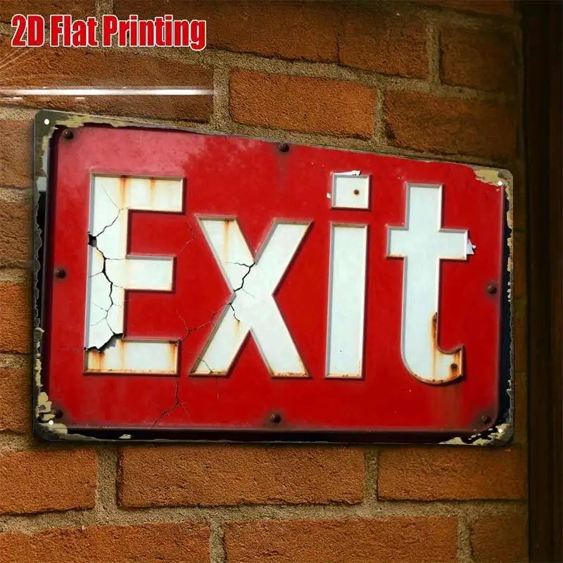 2D Flat Aluminum Creative Retro Red Exit Decor Plaque,1pc 8X12inch Wall Sign, Wall Art Gift for Home Garage Cafe Decor
