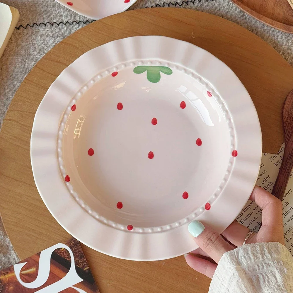 Chic Strawberry Ceramic Dinner Plates Exquisite Underglaze Colour Dessert Cake Plate Household Tableware Home Kitchen Dinnerware