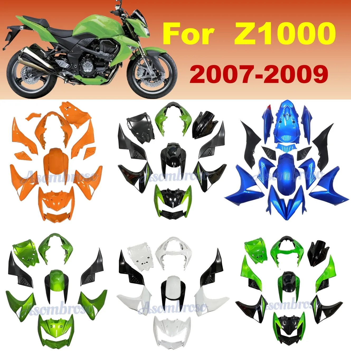 Kit carene moto personalizzabili per Kawasaki Z1000 2007 2008 2009 ZRT00B Set carrozzeria in plastica ABS