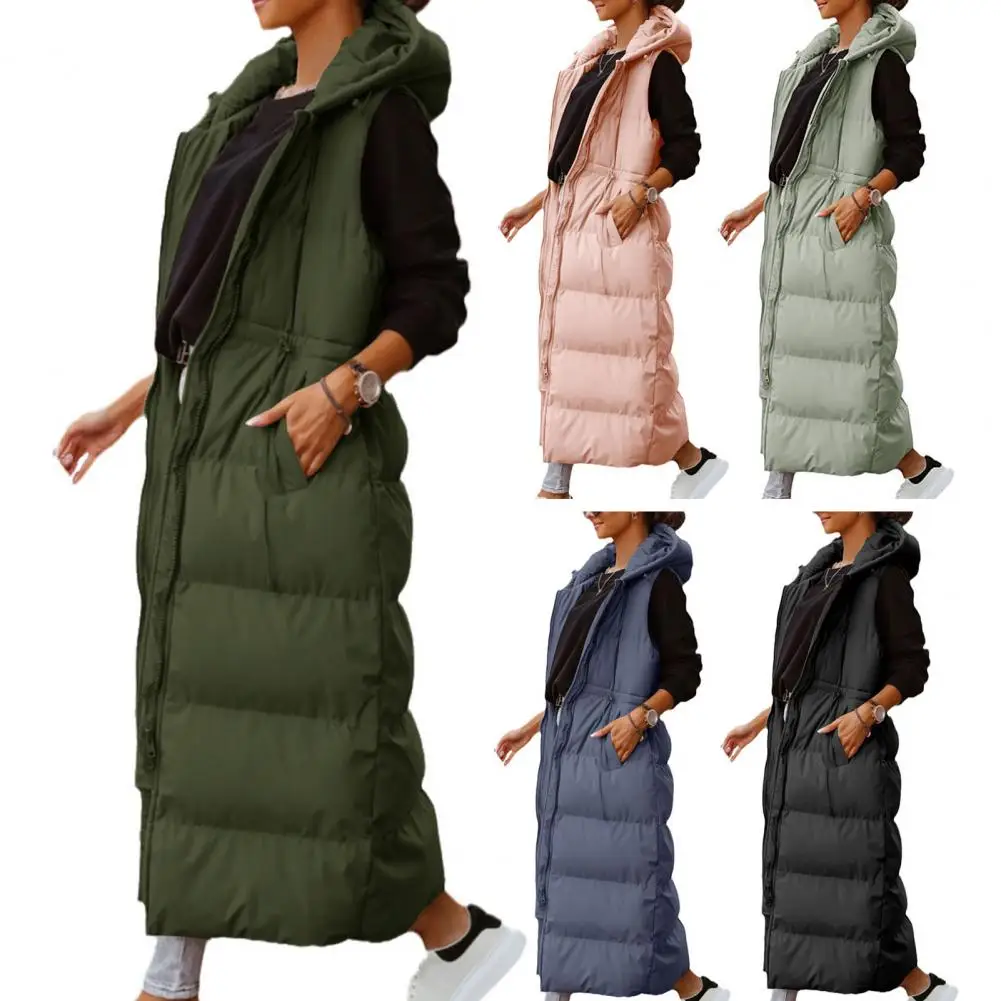 Imagem -04 - Moda Puffer Colete Longo Confortável Outono Inverno Meninas para Baixo Colete Cintura Apertada para Baixo Colete de Esqui na