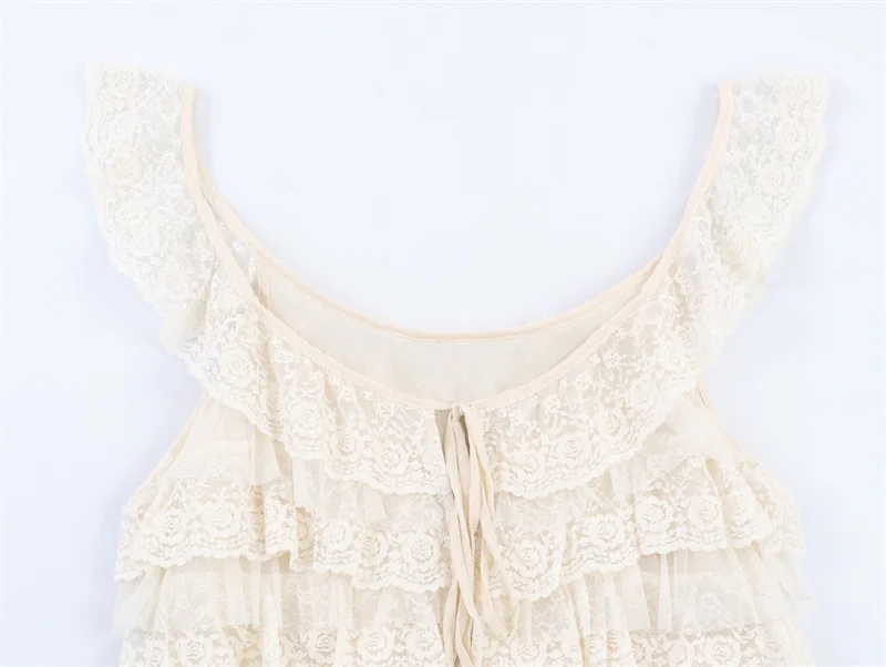 2026 new women's clothing wholesale lace layered decoration camisole top Fashion CAsual SLim Black Mujer Woman