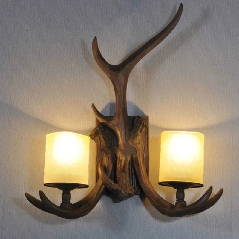 Art Deco Retro  Resin Antler Wall Lamp American Country Light  Deer Horn candle Lampshade  Sconce 110-240V
