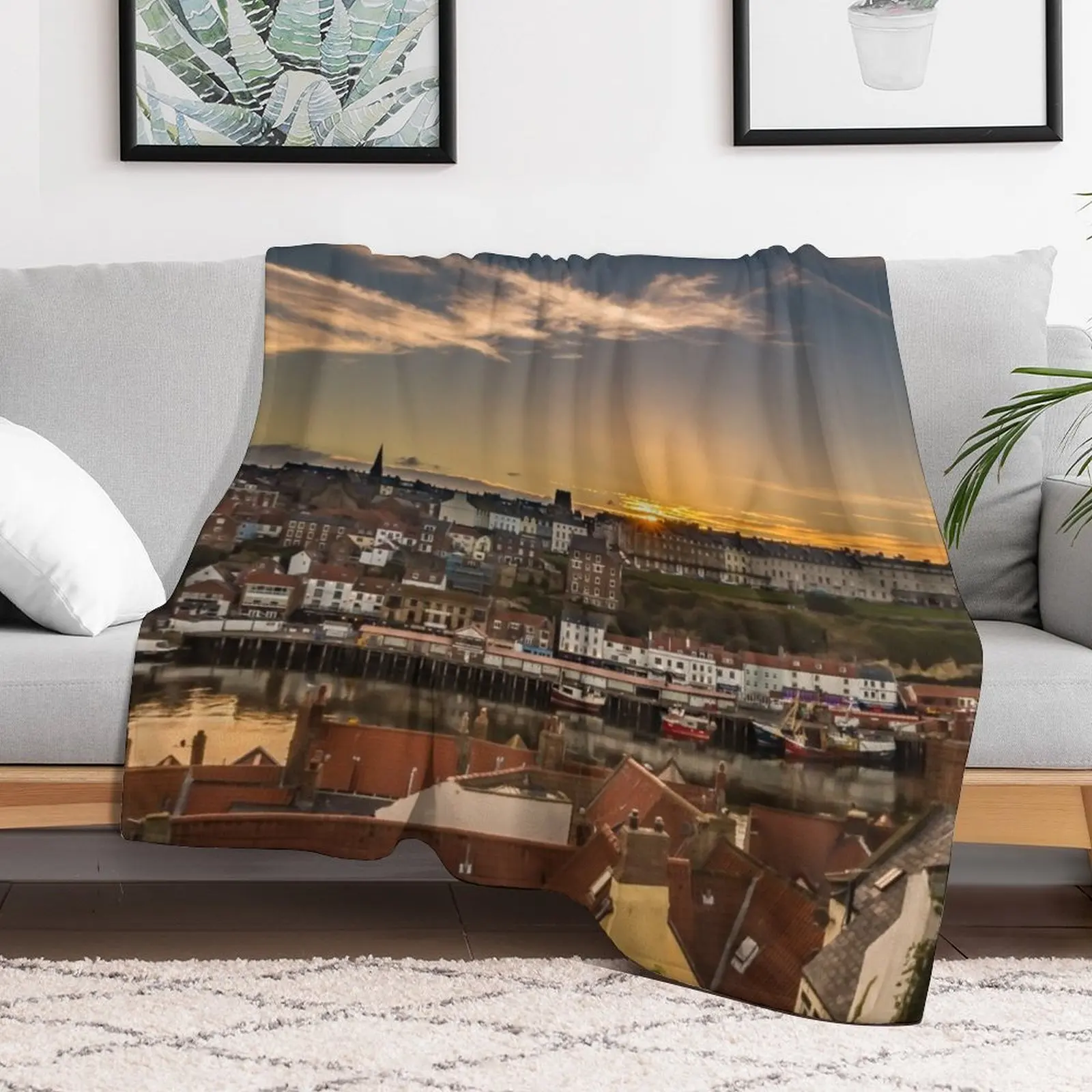 Whitby rooftops Throw Blanket