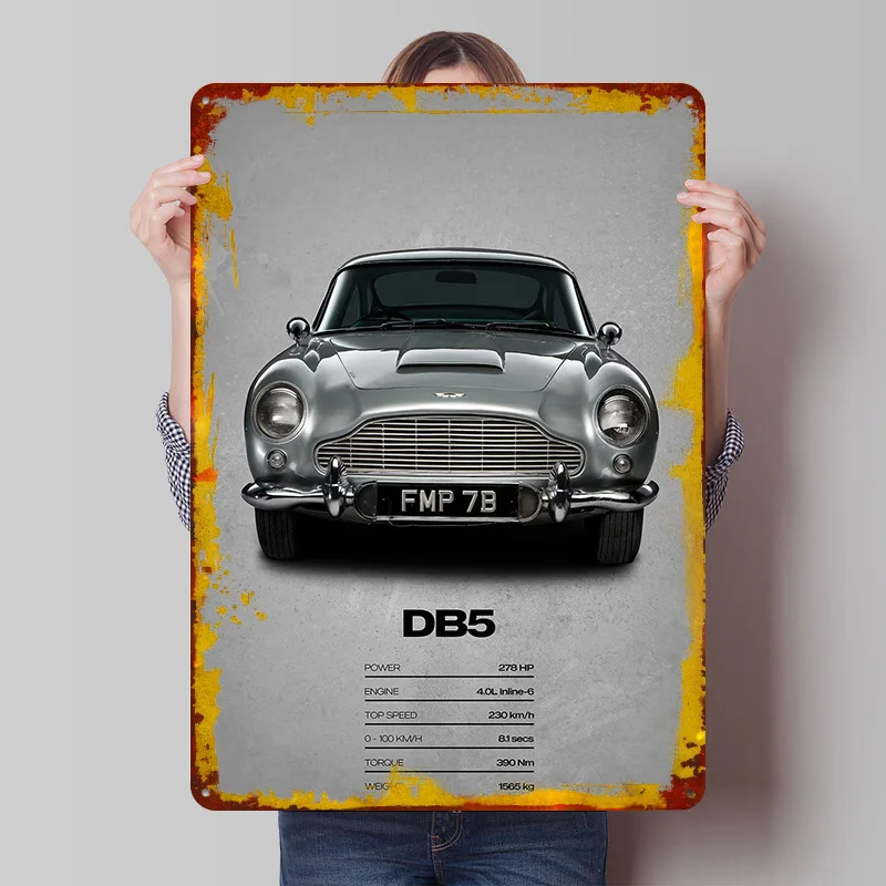 

Металлическая винтажная табличка/постер Super Sports Car Martin DB5: индивидуальный дизайн, ретро-стиль, для фанатов, декор для ванной комнаты, дома, комнаты
