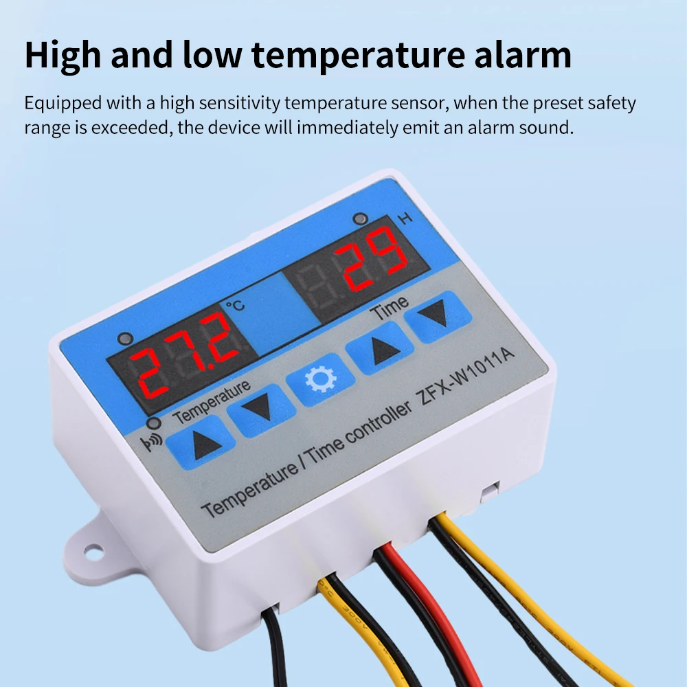 Cyfrowy regulator temperatury z podwójnym wyświetlaczem DC 12 V/24 V/12-60 V/AC 110-220 V Alarm wysokiej i niskiej temperatury Zakres sterowania: -20 ~ 80 ℃