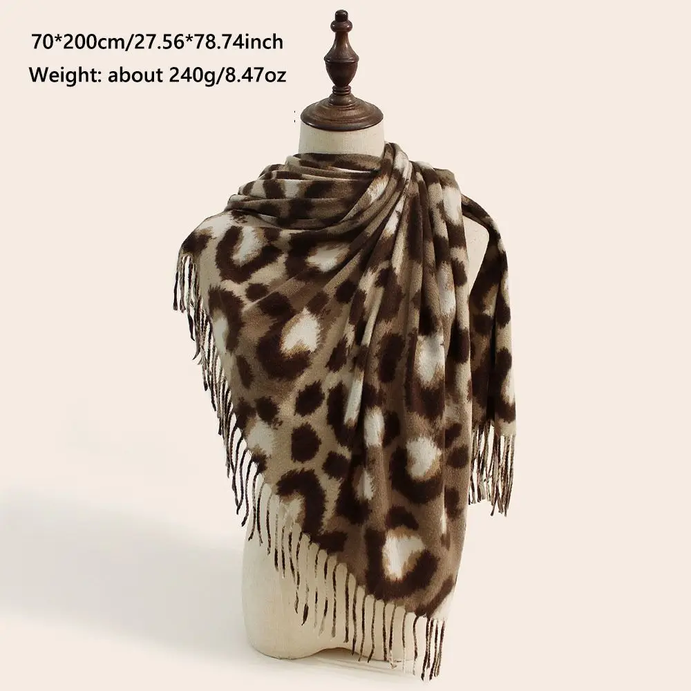 Faux Cashmere cachecol longo cobertor para mulheres, estampa de leopardo, confortável pescoço quente, robusto, inverno, novo