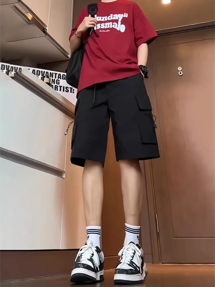 

Ice Silk Qui Dry Workwear orts Men's Trendy Brand Summer American Large ket Paratrooper Pants Knee-Length Five-Sixths ...