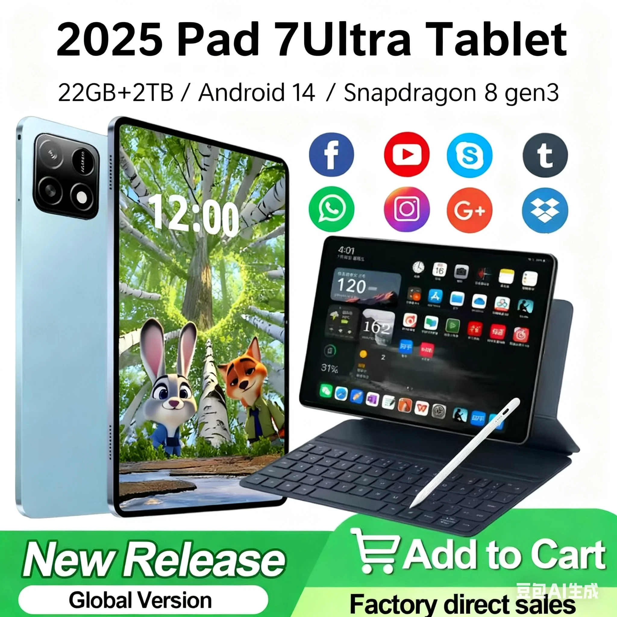 yZ[z2025NV^Pad 7S Pro Ultra IWiO[oŃ^ubg Snapdragon 8 Gen 3 Android 14 HD 4K 22GB+2TB 5G fASIM WIFI^ubg