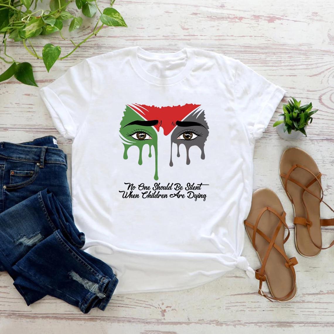 

No One Should Be Silent When Children Are Dying T-Shirt Peace and Love Shirt Unisex Short Sleeve T-shirt Casual Streetwear Tops