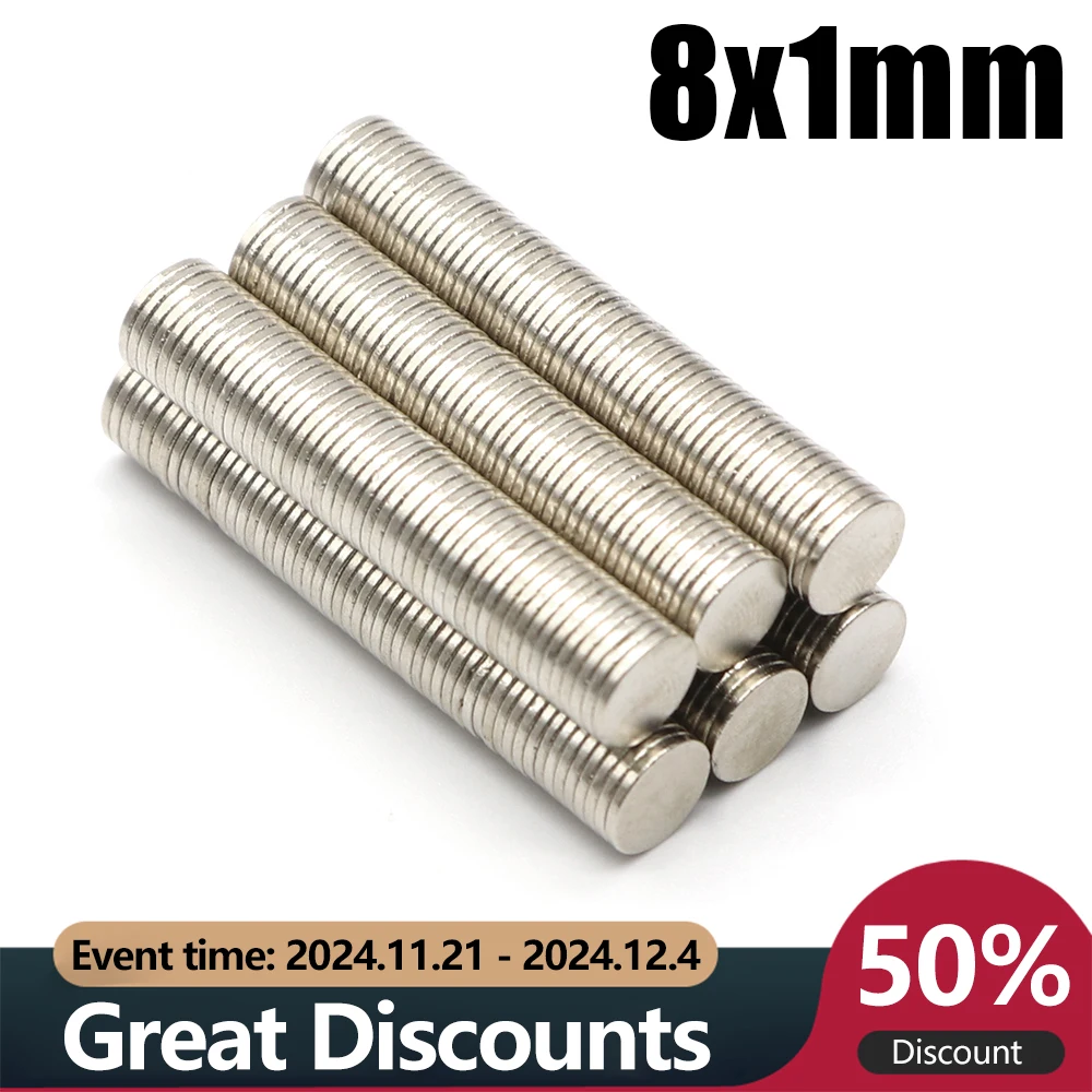 20/50/100/200/500/1000Pcs 8x1 NdFeB Neodymium Magnet Super Powerful Small Round Permanent Disc Magnetic imanes 8x1