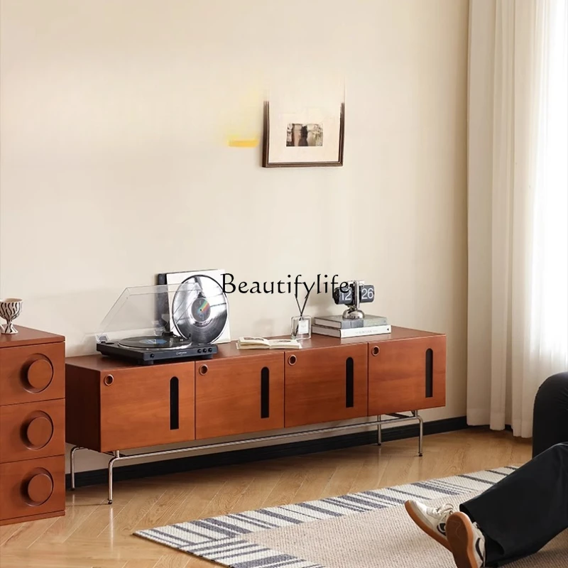 

3Solid wood TV cabinet antique Nordic small apartment living room retro locker