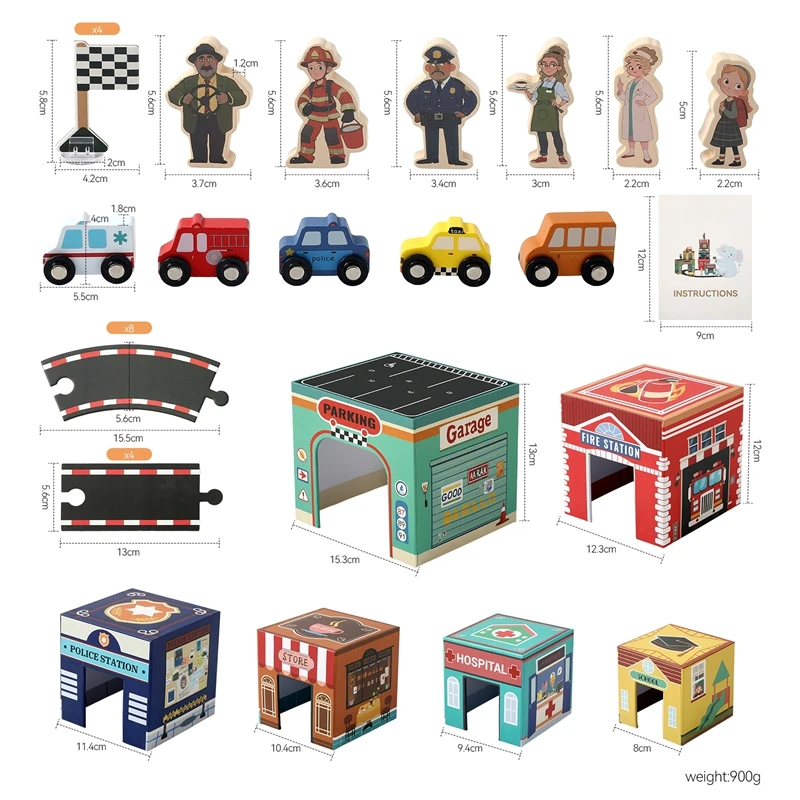 ชุดของเล่นเด็กแบบมอนเตสซอรี่ รถการ์ตูนขนาดเล็ก รางซ้อนได้ ดีไซน์แบบโมดูล ตัวรถประกอบได้ ชุดอุปกรณ์เสริมสำหรับเด็ก