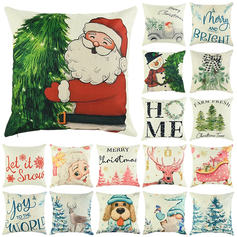 

44cm Christmas Cushion Cover Pillowcase Sofa Square Throw Pillow Covers Merry Christmas Decorations for Home New Year Ornaments