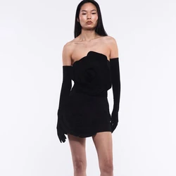 New fashion and sexy strapless backless dress, women's temperament decoration three-dimensional flower party dress dress