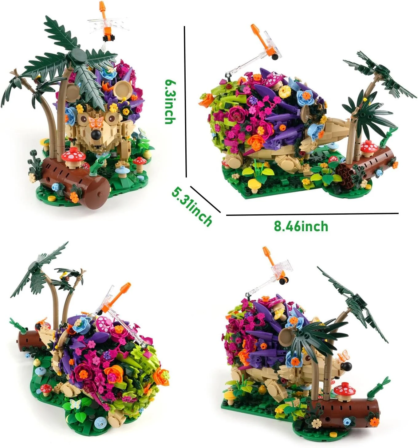 988PCS 고슴도치 먹이찾기 식물 꽃 빌딩 블록 조립 모델 선물 귀여운 꽃 세트 DIY 창의력 브릭 (설명서 + 도구 포함)