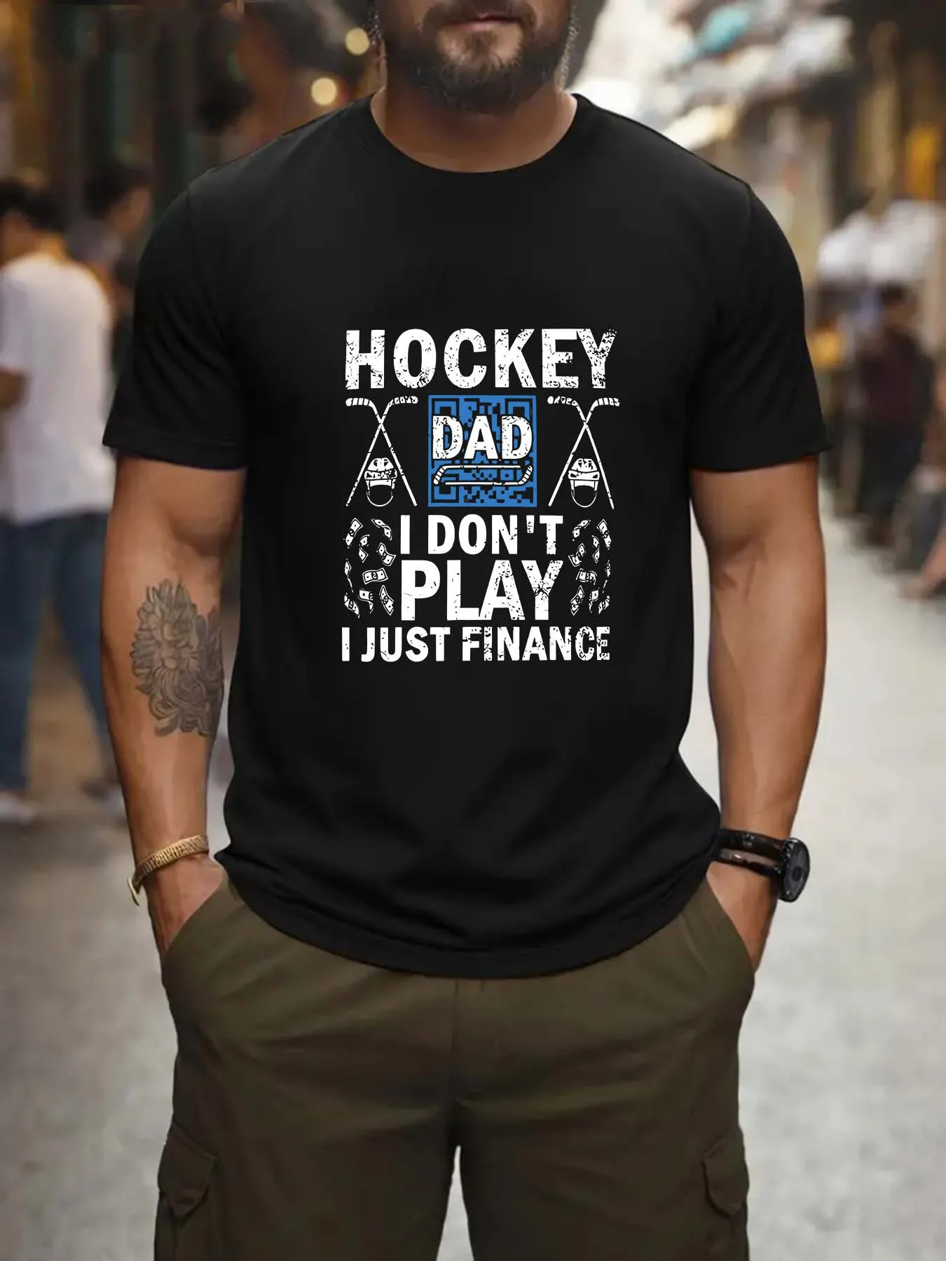 

Mens Navy Blue Hockey Dad Graphic Tee Casual Short Sleeve Crew Neck 100 Polyester Machine Washable Lightweight