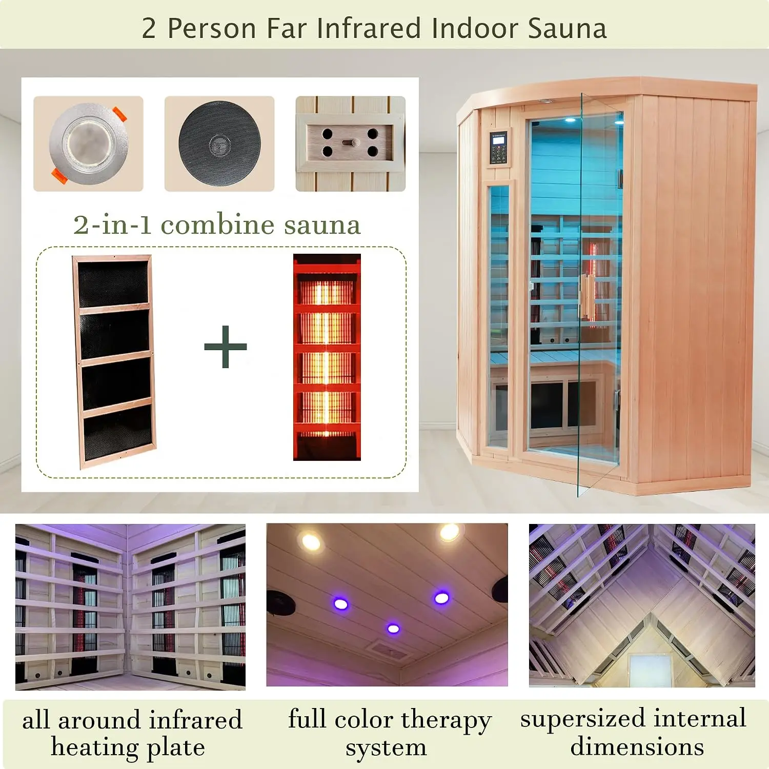 Low EMF Infrared Sauna for 2-3 Person Home Corner Use, Indoor Wooden Spa Room, Custom
