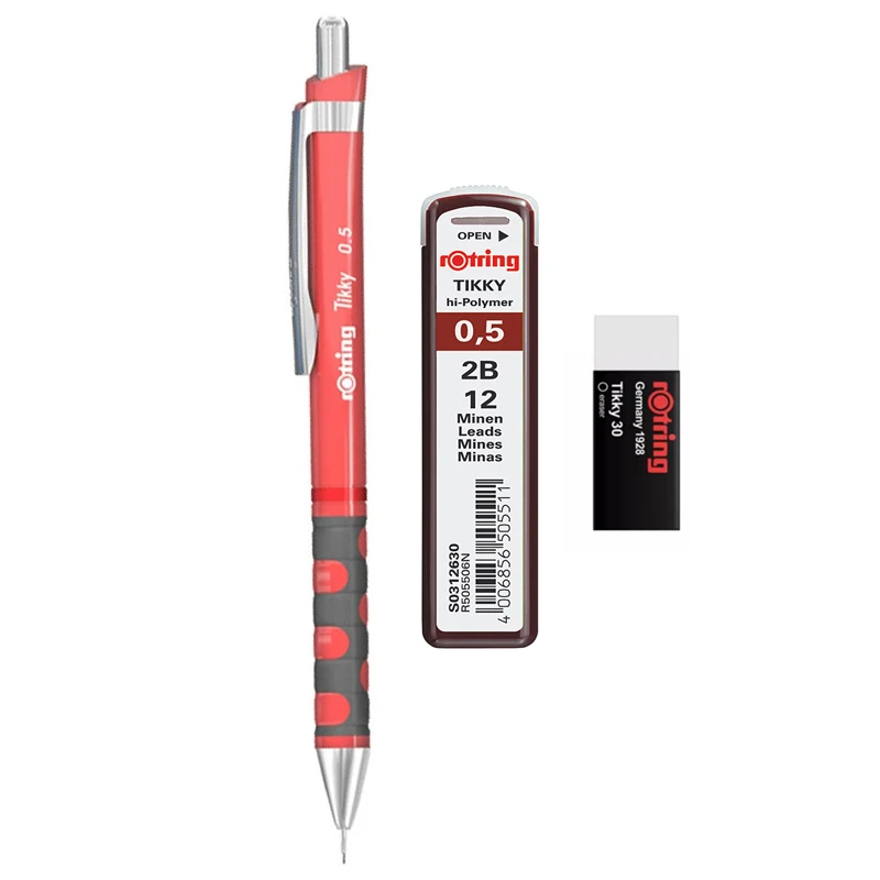 Zestaw ołówków automatycznych Rotring Tikky 0,5 mm z wkładami 2B i gumką, artykuły szkolne i biurowe dla uczniów — zdjęcie produktu 6