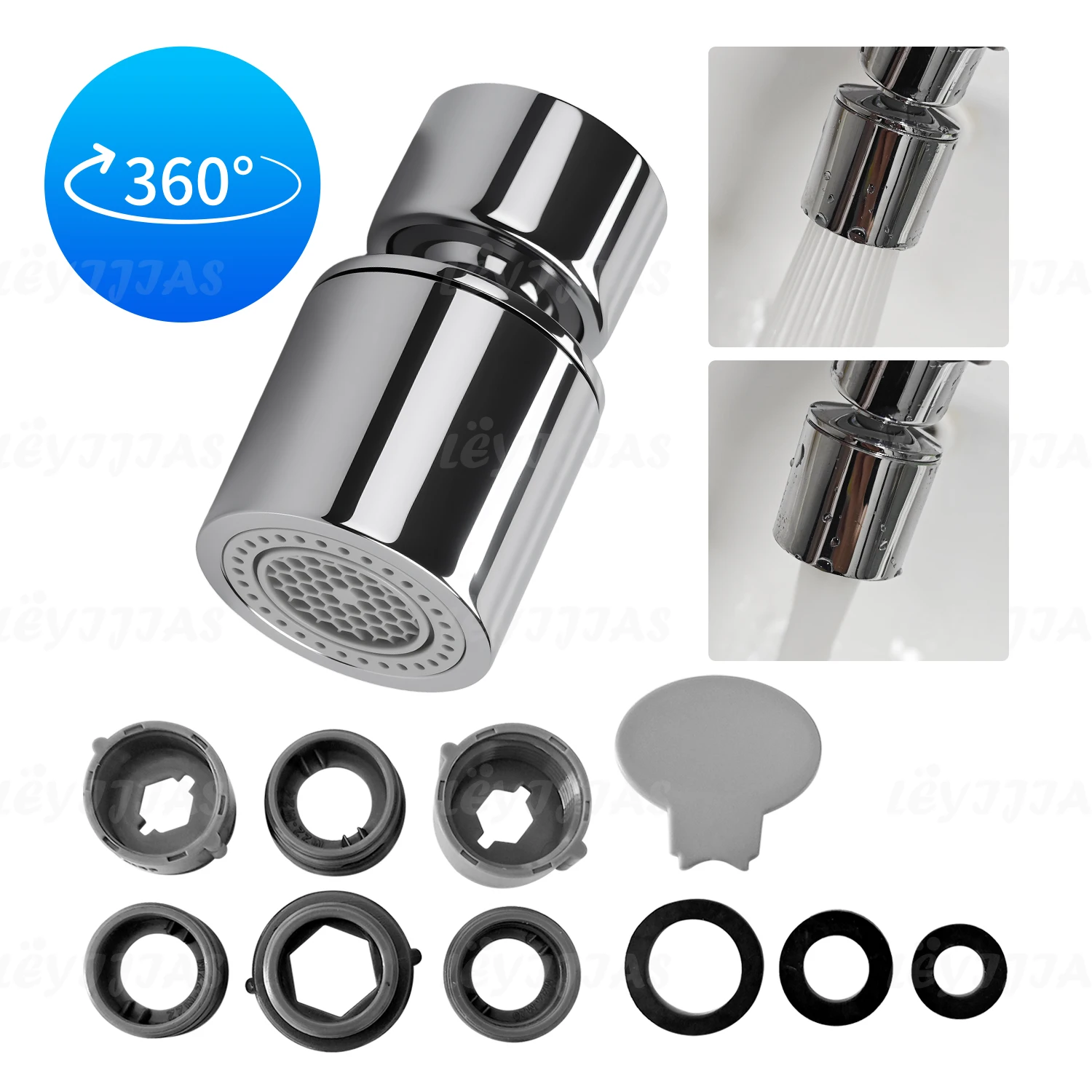 360° Rotating Tap Attachment Swivel with 2 Spray Functions 10 Extensions 20mm 22mm 24mm - Kitchen Faucet Connector
