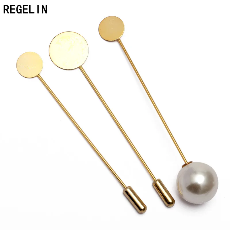REGELIN Women Brooches Pin Base 10/15mm Silver Gold Color Imitation Pearl Brooch DIY Collar Pins For DIY Brooches Jewelry Making