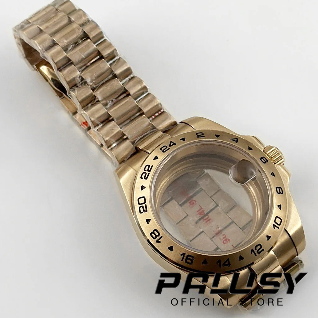 Rose Gold EXP 24 Hour 40MM Fixed Bezel Watch Case Stainless Steel Bracelet Sapphire Glass For NH34 NH35 NH36 ETA2824 Movement
