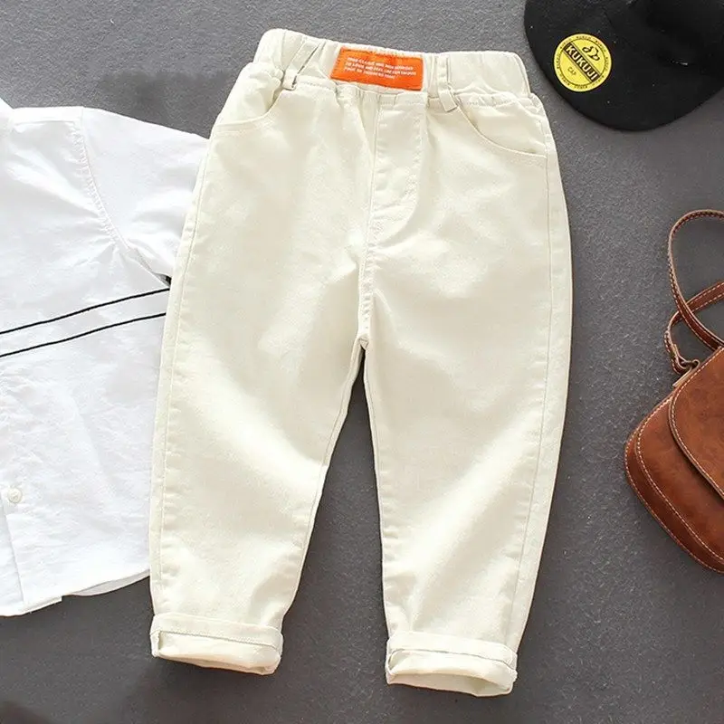 2-7 Y Toddler Children\'s Thin Khaki White Boys Casual Cotton Pants Girls Spring Summer Baby Kid Straight Leg Long Pants