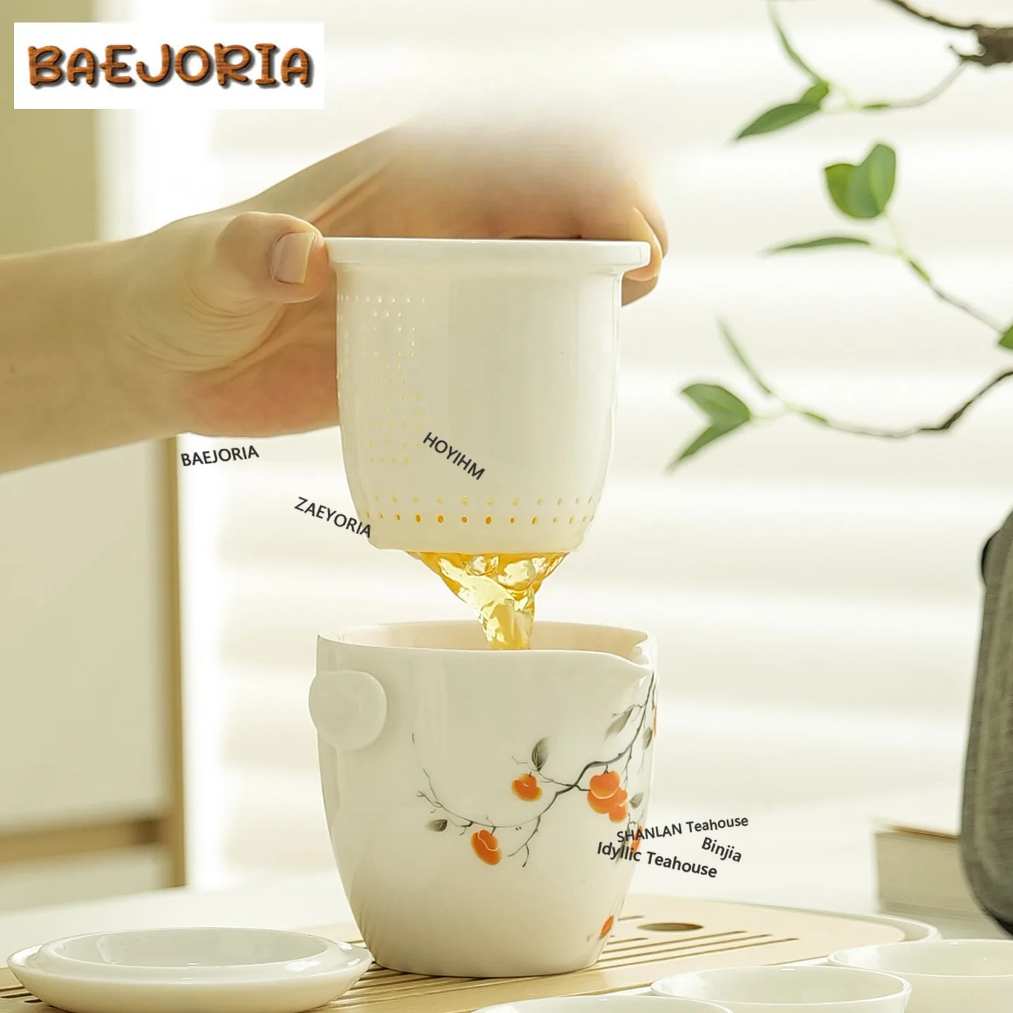 BAEJORIA Panda Persimmon Travel Tea Set Kit Boutique 1 Pot 4 Cups Tea Maker Organizer Portable Camping Tote Bag Tableware Craft