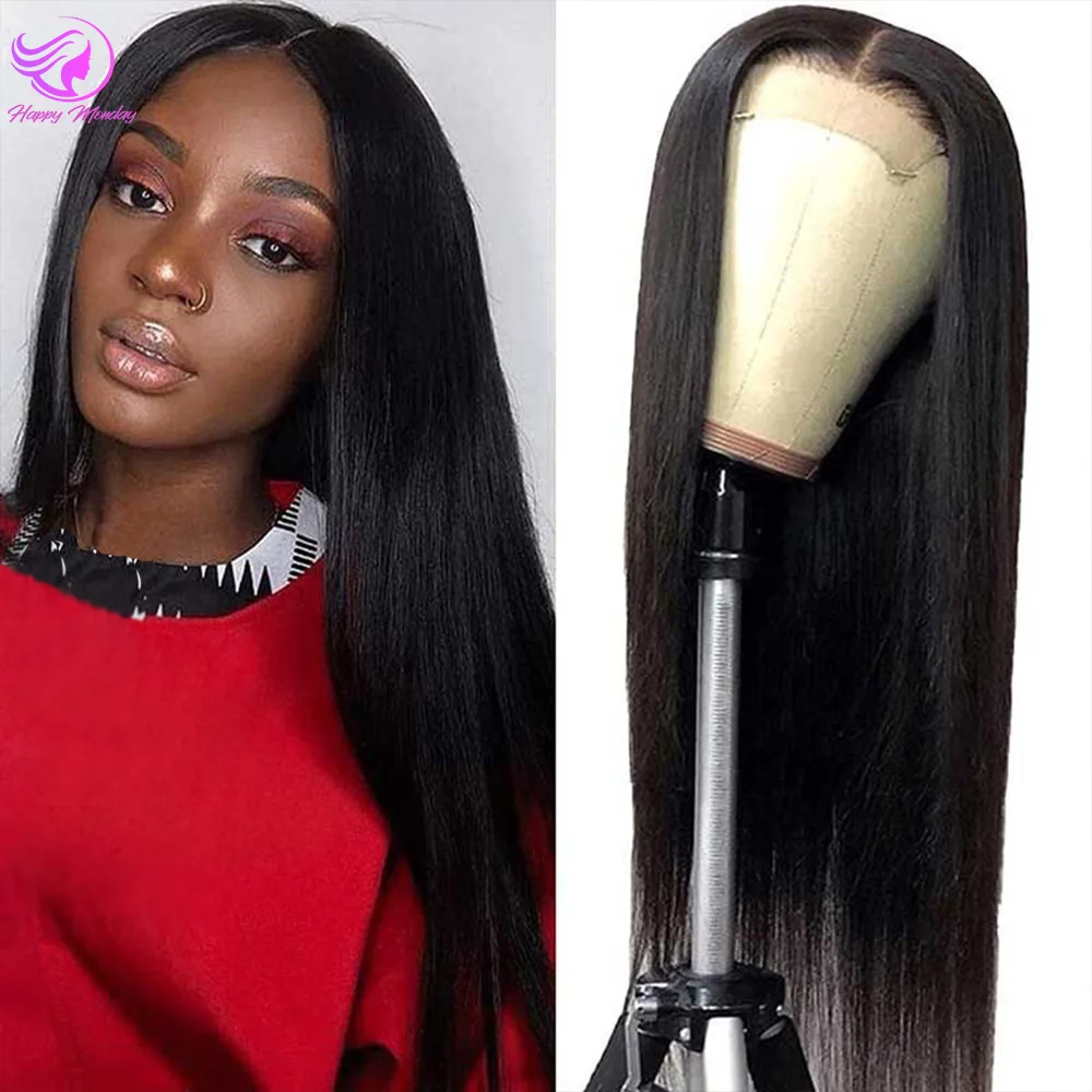 Glueless Straight Lace Front Perucas para Mulheres Negras, Cabelo Humano Virgem Brasileiro, HD Transparente Lace Wigs, Baby Hair, 4x4