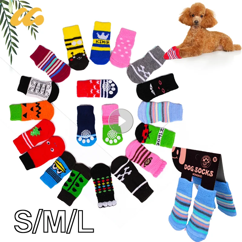 Non-slip Knitted Pet Socks Teddy Dog Socks Dog Pet Wool Socks Cat Shoes Winter Warm Puppy Socks Breathable Pet Supplies S/M/L