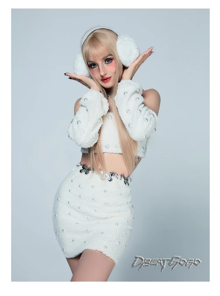 Kostium sceniczny 2025 White Plush Pearl Dancer, strój Kpop, kostium do tańca jazzowego, strój na imprezę rave, strój dla piosenkarza, drag queen, odzież sceniczna yj386