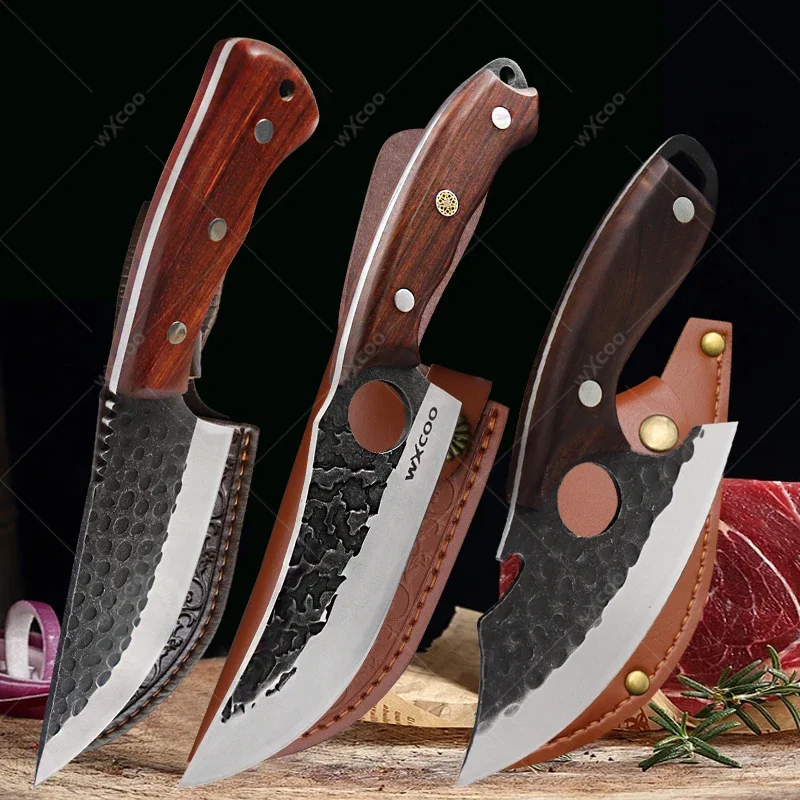 Hand Forged Hammered Sharp Boning Knife Meat Butcher's Cleaver Killing Fish Skinning Cattle Stainless Steel Kitchen Knife 