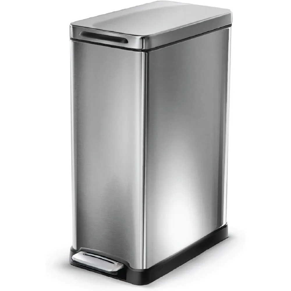 

Home Zone Living 12 Gallon Slim Kitchen Trash Can, Stainless Steel, Step Pedal, 45 Liter