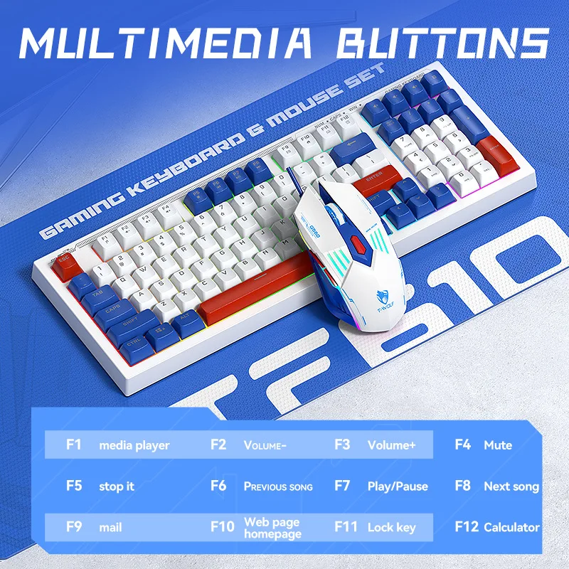 TESDINE TF610 keyboard and mouse game keyboard and mouse set mecha blue mechanical feel customized mixed color 98 keys