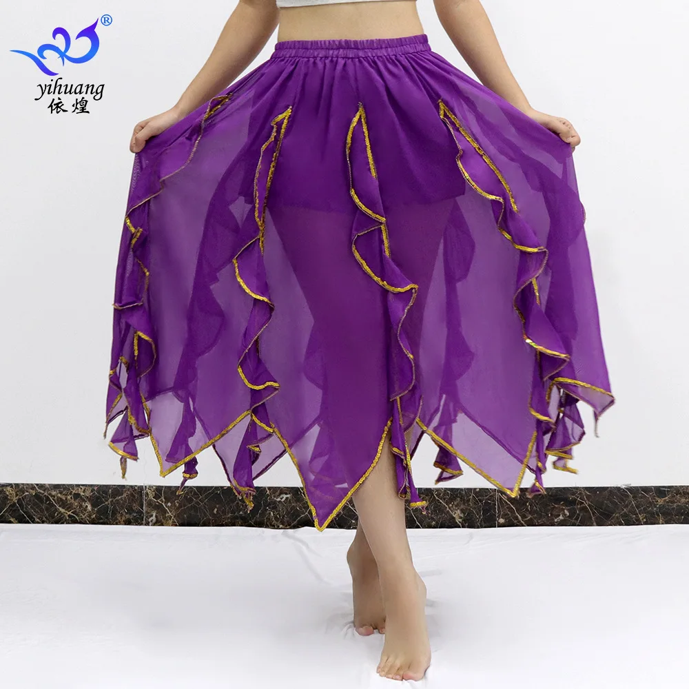 1 قطعة/الوحدة امرأة الموضة الكشكشة تنورة الرقص الشرقي سيدة الشيفون أداء الرقص تنورة