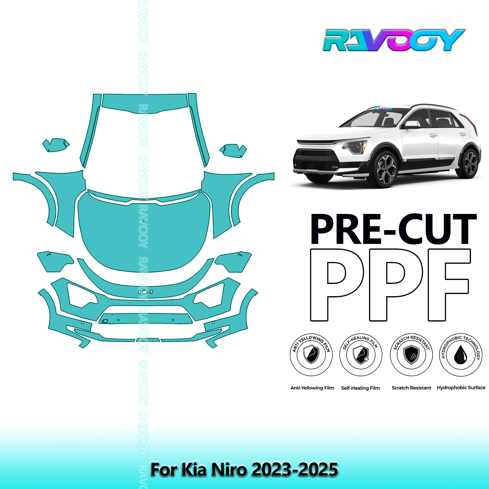 

Передний комплект 8,5 мил, предварительно вырезанная защитная пленка для краски, прозрачный бюстгальтер PPF для Kia Niro 2023-2025