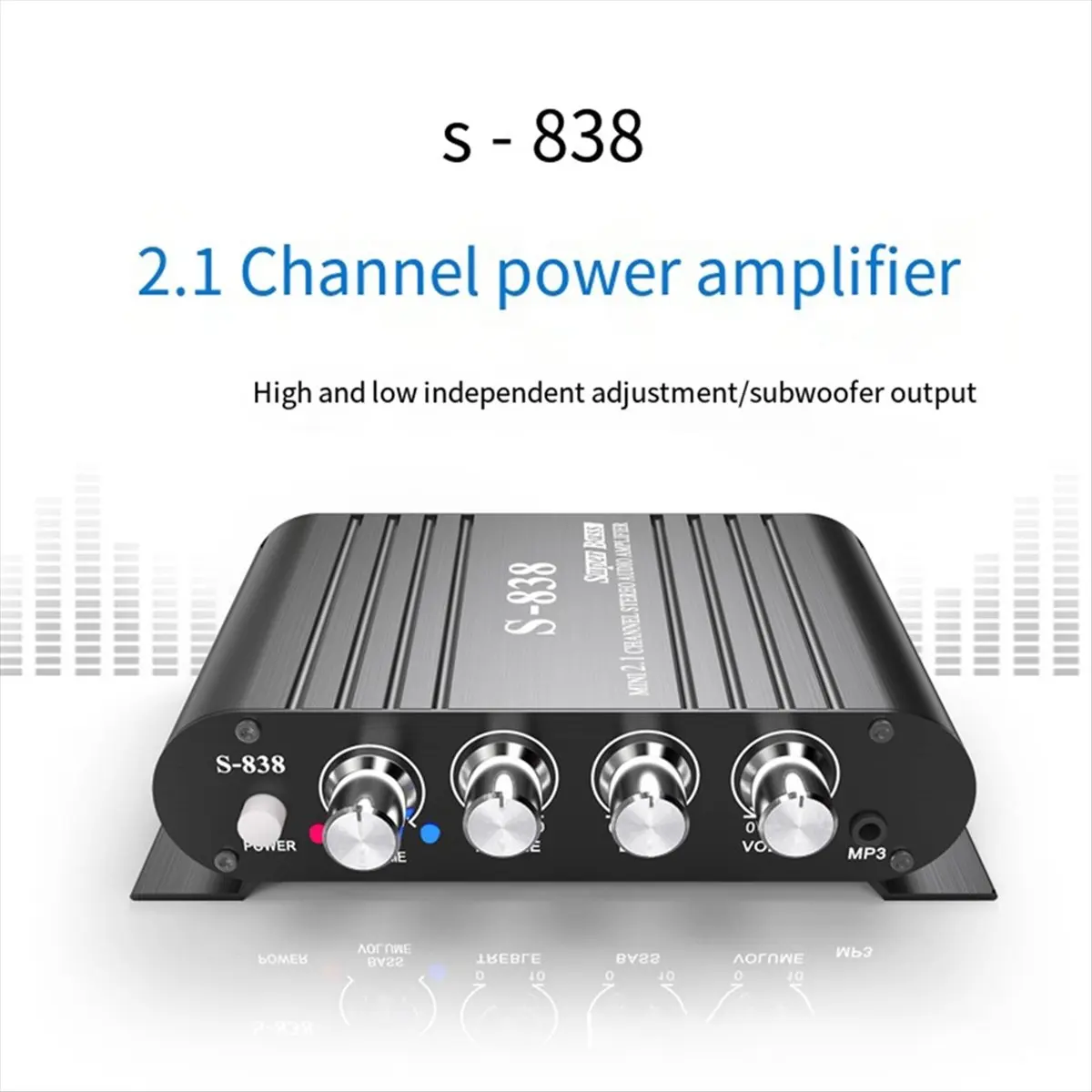 AU47-Auto-Partner S-838 2.1CH Audio Power Amplifier, RMS 30WX2+40WX1 Class D Stereo Digital Audio Amp with Subwoofer Output