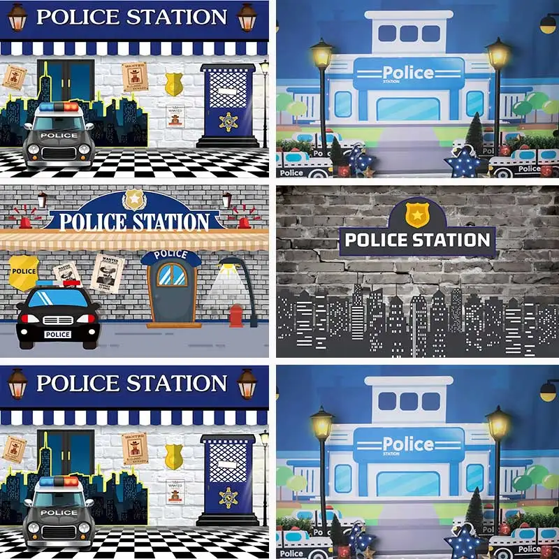 Police Station Backdrops Children Kids Birthday Photography Cake Smash Cars Background Photo Shoot Studio