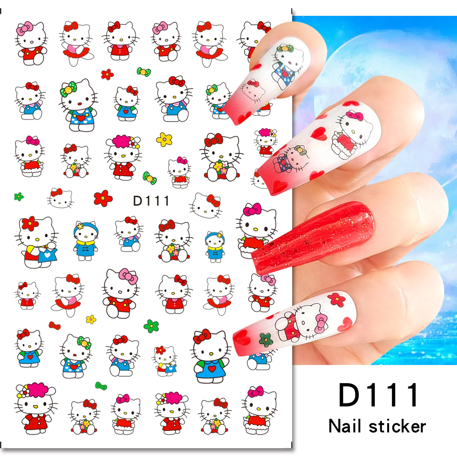 1Pc Super Lovely Hello Kitty Nail Art Decorations Cartoon Bunny Bear Animals Nail Decals DIY Adhesive Sliders Manicure Supplies