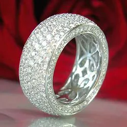 Hiphop Full Lab Diamond Finger Ring 925 Sterling Silver Party Wedding band Rings for Women Men Rock Jewelry Gift