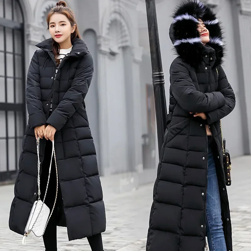 

2023 New Winter Jacket Women's Warm Fashion Bow Belt Fox Fur Collar Coat Long Dress Women's Thick Coat