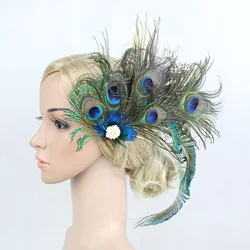 Fascinator 1920s Peacock Feather Headband Clothing Hairpin Head Trim Side Clip Performance Party Jewelry Accessories Bride