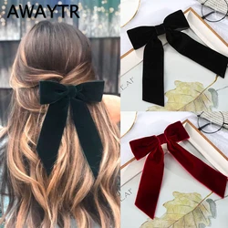 Fermaglio per capelli con fiocco in velluto nero rosso grande per ragazze per le donne Vintage Wedding nastro lungo fermaglio per capelli coreano fermaglio per capelli accessori per capelli di moda