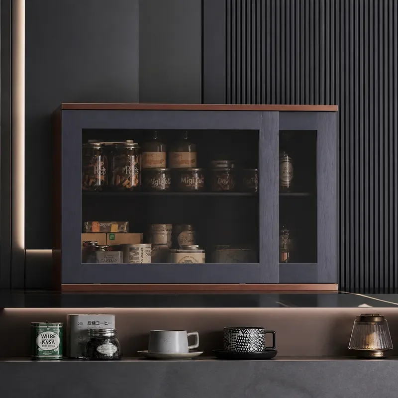 Nordic Solid Wood and Rock Slab Medieval Dining Side Cabinet Wall Mounted Multi Functional Storage Locker Tea Cabinet