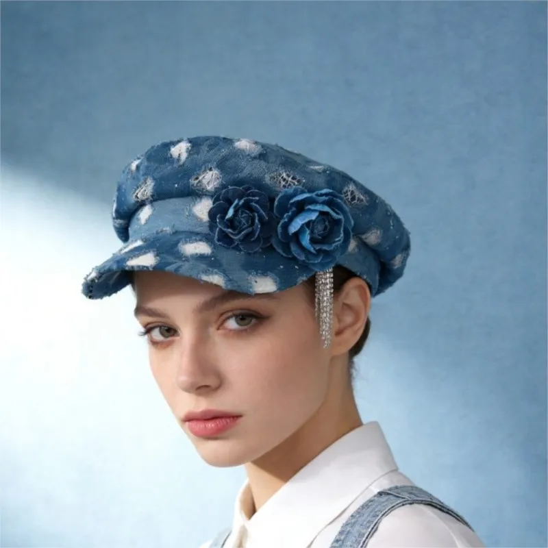 Fashionable and versatile niche design perforated flat top hat outdoor travel breathable comfortable