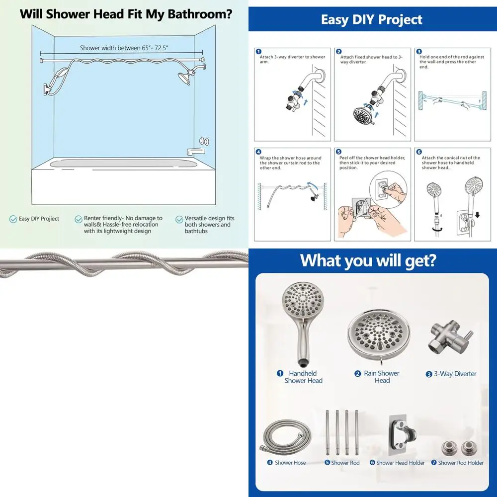 

Couple's Dual High-Pressure Shower System with Adjustable Rod and 5-Setting Handheld Sprays in Brushed Nickel