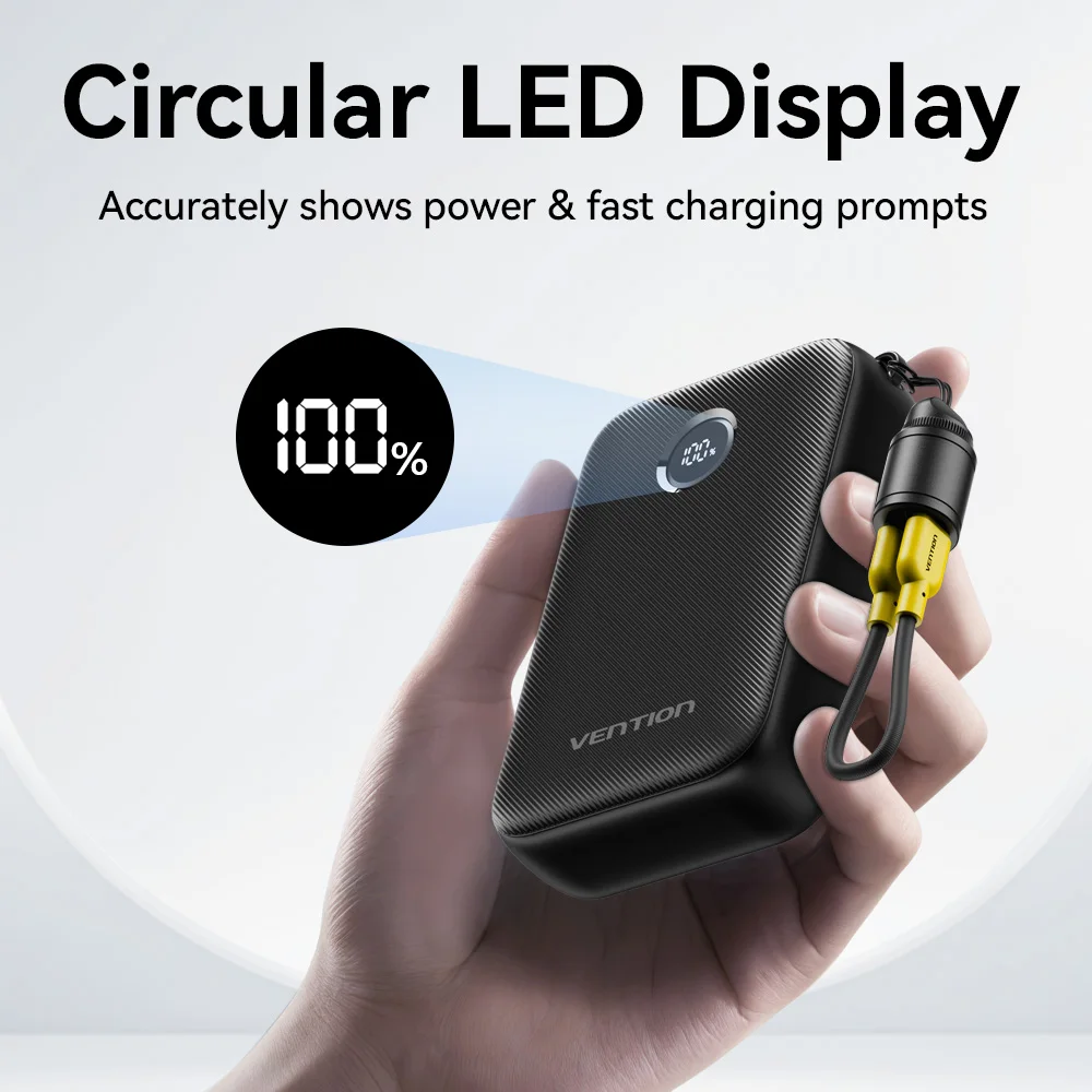 Vention Powerbank 20000mAh 22.5W شحن سريع بطارية مساعدة بنك الطاقة المحمول مع كابل USB-C آيفون سامسونج Xiaomi